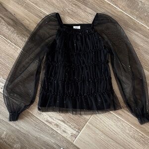 Zara Black Glitter Sheer Sleeve Blouse size 9-10 kids in excellent condition